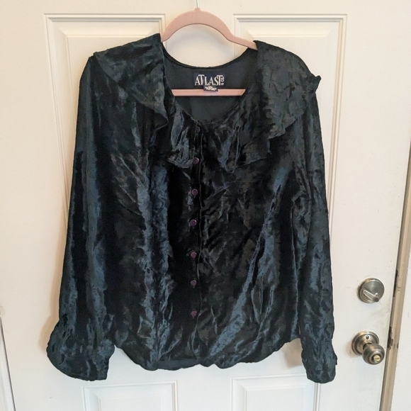 Vintage Velvet Button Down Ruffle Top - Picture 1 of 4